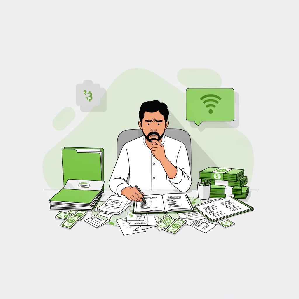 Shop owner managing bills manually